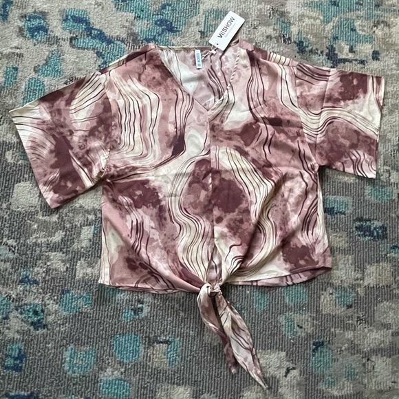 NWT Modern Style V-Neck Tie Front Blouse - Picture 6 of 8